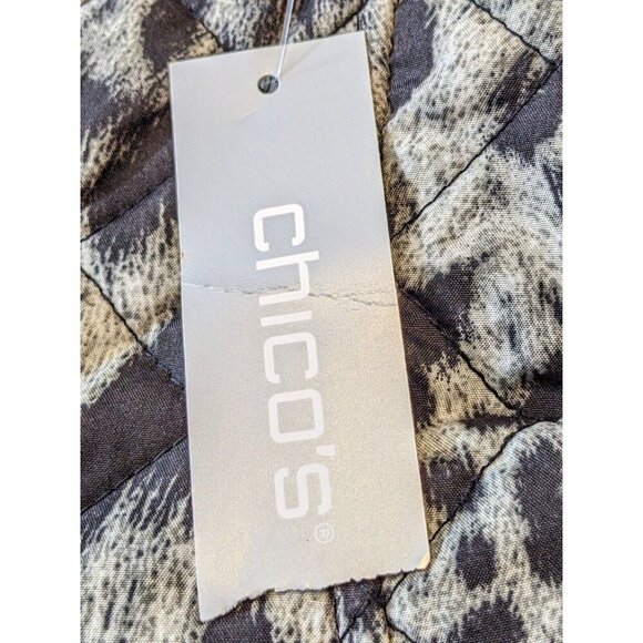 Chicos New Womens Jacket Black Gray Cheetah Quilted Snap Button Coat Size 2P MP - Picture 7 of 11